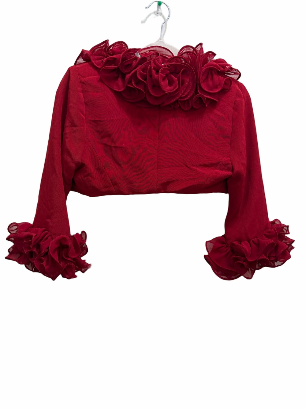 Mac Duggal Red Dress With Cropped Jacket Size 6 W/ Detailed Embroidered Roses - Picture 14 of 16